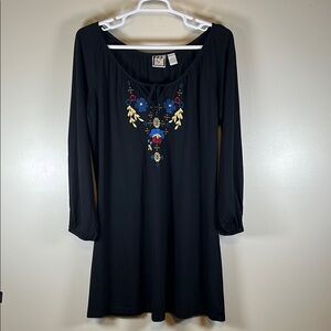 Take Two Clothing Co. Cotton Embroidered Black Long Sleeve Midi Dress Sz XL
